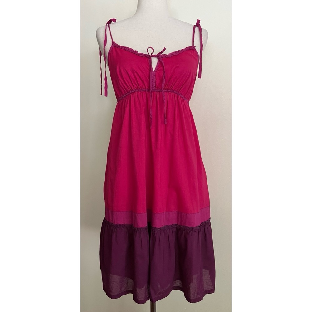American Eagle Cotton Dress Tiered Milkmaid Babydoll 2000s Y2K Sundress Size S/M